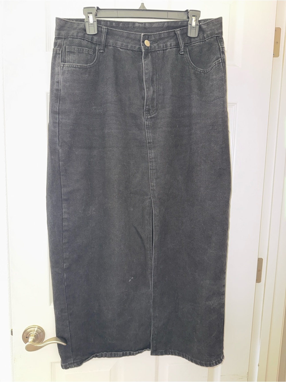 SHEIN Black Maxi Straight Denim Skirt